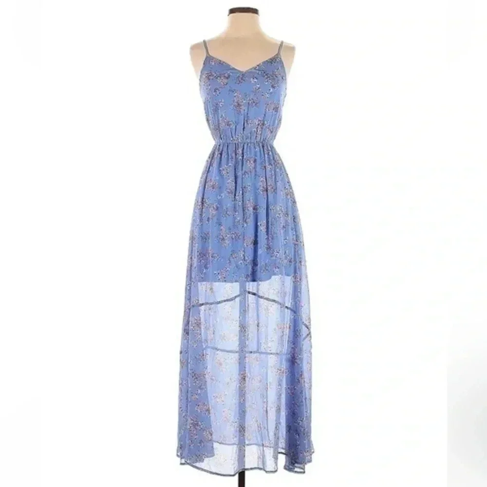 Abercrombie & Fitch | Blue Floral Sheer Bottom Half Maxi Dress Size XS NWT
